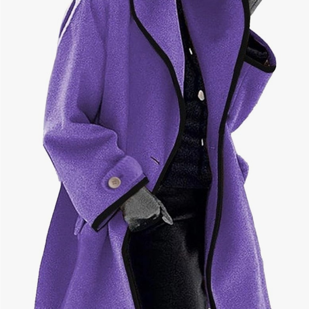 YNS Generic Purple Wool Blend Pea Coat Single Breasted Jackets with Hood